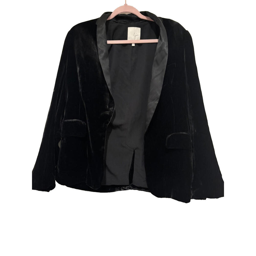 Joie size‎ 8 black velvet blazer jacket open front #3308